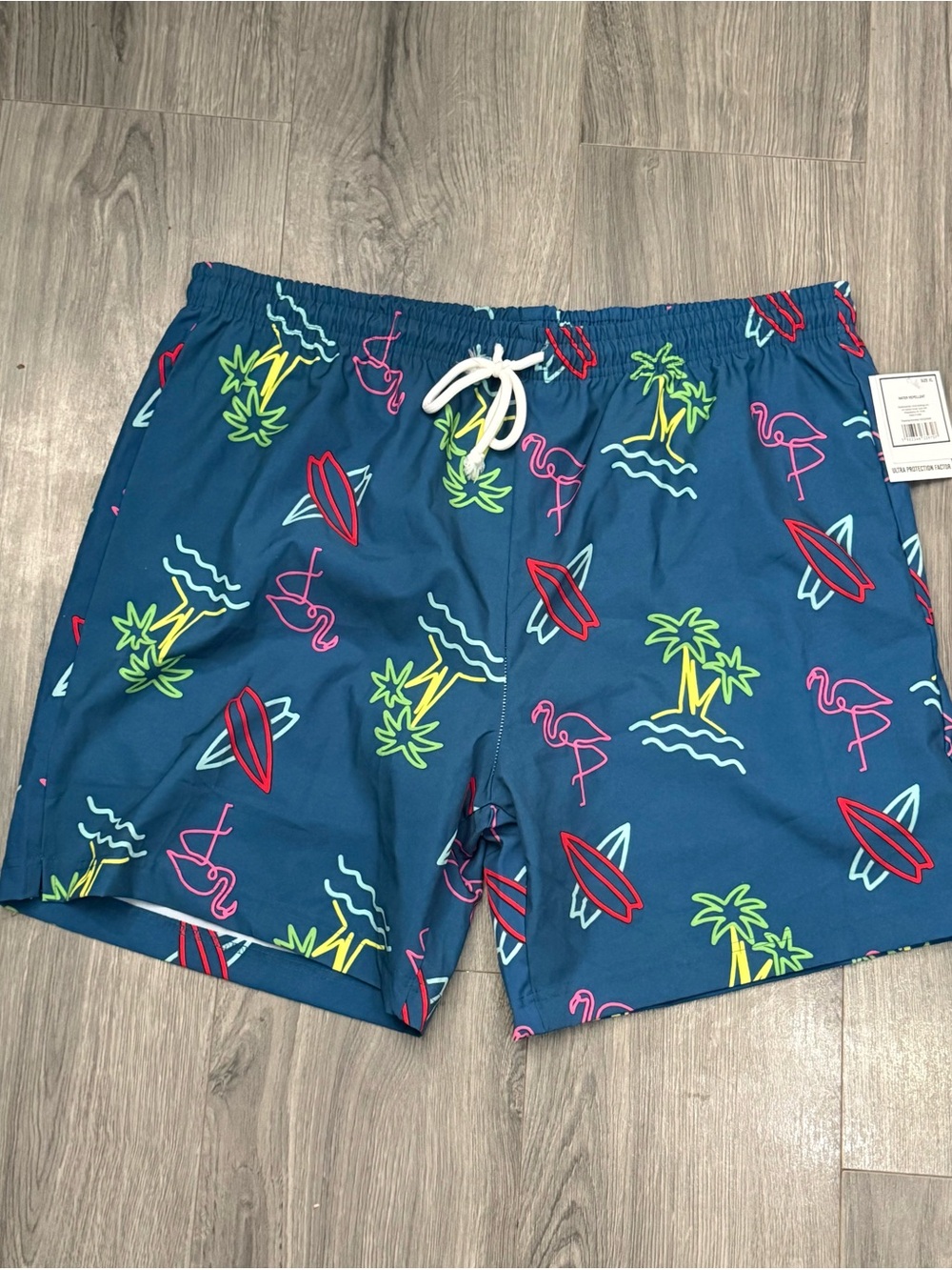 Men's Navy Tropical Print Swim Trunks